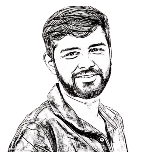 A bearded boy wearing a shirt stands with a smiling face.