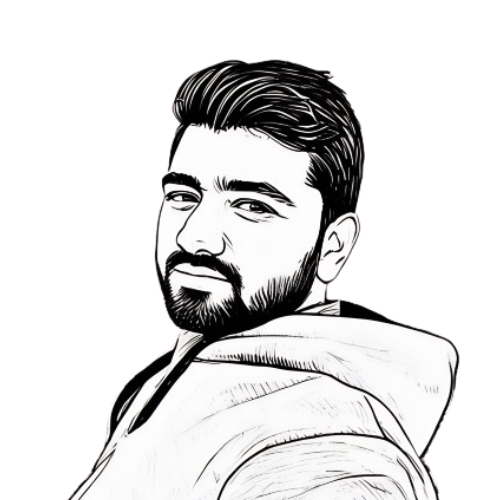 A bearded boy wearing a stylish sweater stands with a smiling face.
