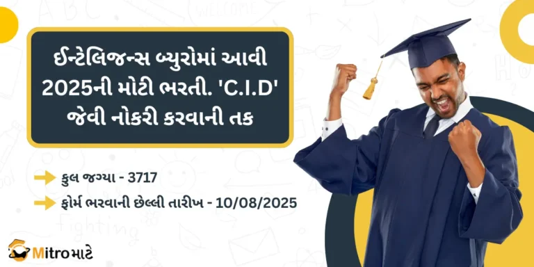 A heading with IB ACIO Intelligence Bureau Recruitment 2025 announcement. A young man is celebrating with fists raised, wearing a blue graduation gown and cap, with the MitroMate brand logo at the bottom.
